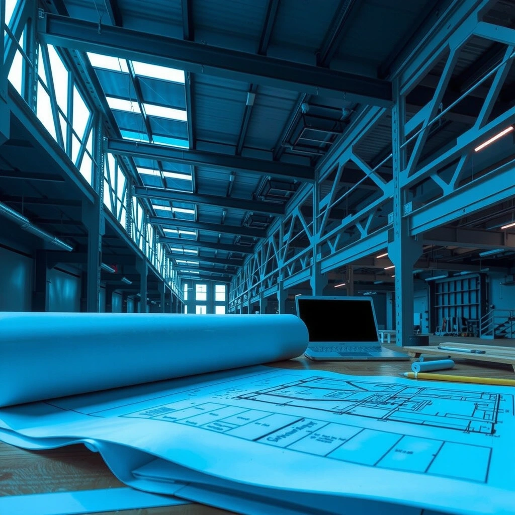 Steel construction blueprints background